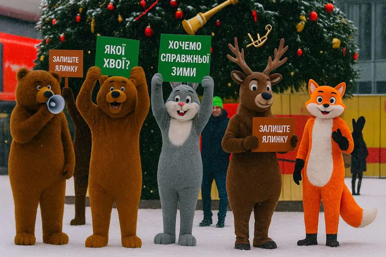 Residents of the Winter Entertainment Fair held a rally against the demolition of the Christmas tree